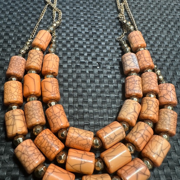 Statement, wood tube, necklace, triple thick vain, brown swirls, one of a kind - Picture 3 of 12